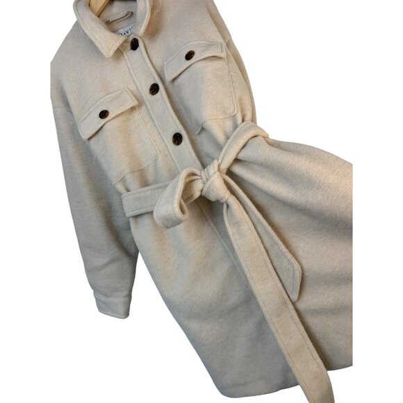 NWT Womens Ava & Viv Oatmeal Belted Trucker Shirt Coat 2X Plus Fleece RZ10405 - Picture 1 of 13